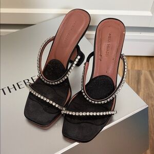 Amina Muaddi Black Crystal-Embellished Heels